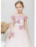 Off Shoulder Blush Pink Lace Tulle Corset Back Flower Girl Dress